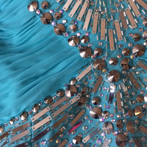 Turquoise cocktail strapless silver embellished - Picture 2 of 6